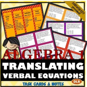 Translating Verbal Equations Notes and Task Cards