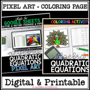 Solving Quadratic Equations Coloring Printable and Digital Pixel Art