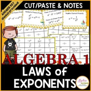 Exponent Rules | Laws of Exponents Cut and Paste Activity with Notes