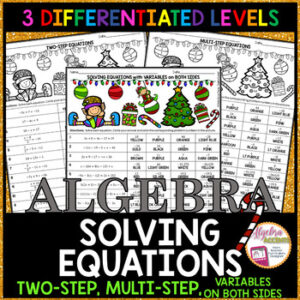Christmas Math Algebra 1 Solving Equations 3 LEVELS Coloring Activity