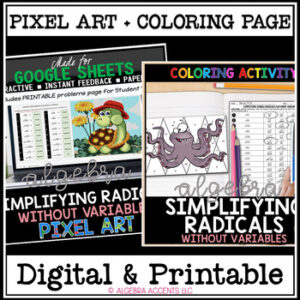 Simplifying Radicals without Variables Coloring Printable and Digital Pixel Art