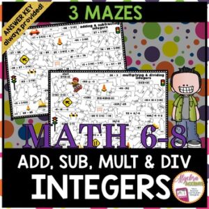 Integer Operations Mazes | Adding Subtracting Multiplying and Dividing BUNDLE