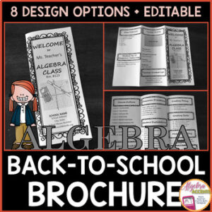 BACK TO SCHOOL | First Day of School Algebra Brochure EDITABLE