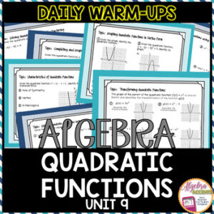 Algebra 1 Warm Ups Quadratic Functions