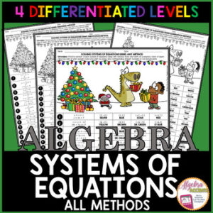 CHRISTMAS Algebra 1 Solving Systems of Equations 4 LEVELS Math Coloring Activity