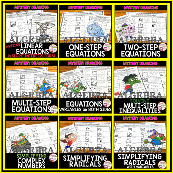 BACK TO SCHOOL | Algebra 1 Mystery Picture Drawings GROWING BUNDLE ...