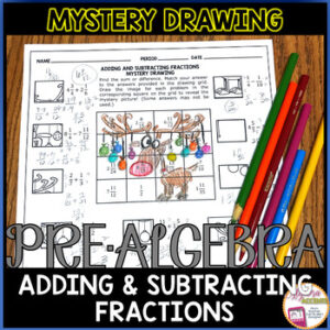 Adding and Subtracting Fractions Christmas Math Mystery Picture Drawing