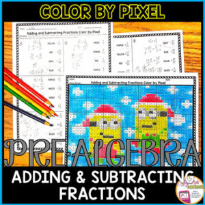 Christmas Adding and Subtracting Fractions Math Color by Pixel Activity