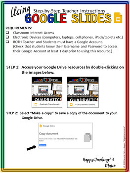 GOOGLE SLIDES Algebra 1 Quadratic Transformations Digital Task Cards ...