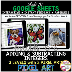 Google Sheets Digital Pixel Art Math Adding and Subtracting Integers
