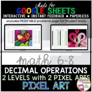 VALENTINES DAY Math Adding Subtracting Multiplying Dividing Decimals Pixel Art