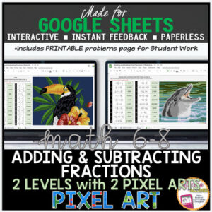 Google Sheets Digital Pixel Art Math Adding and Subtracting Fractions