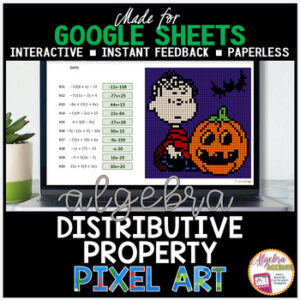 Halloween Algebra 1 Distributive Property Digital Pixel Art Math Activity