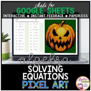 Halloween Algebra 1 Solving Equations Digital Pixel Art Math Activity