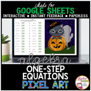 Halloween Algebra 1 Solving One Step Equations Pixel Art Math Activity