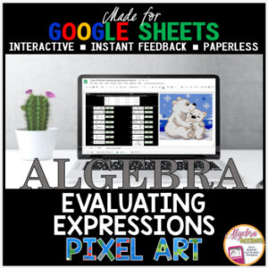 Digital Pixel Art Math Winter Algebra Evaluating Algebraic Expressions