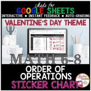 Valentines Day Math Order of Operations DIGITAL STICKER CHART Google Sheets