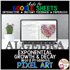 VALENTINES DAY Math | Algebra Exponential Growth | Decay Word Problems Pixel Art