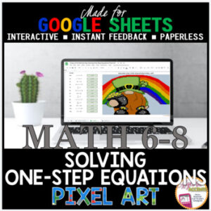 St. Patrick's Day Algebra Math Digital Pixel Art Solving One Step Equations