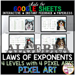 Digital Pixel Art Math Laws of Exponents / Exponent Rules with 4 Levels