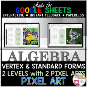 Digital Pixel Art Quadratic Equations | Vertex Form to Standard Form