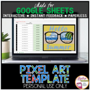 GOOGLE SHEETS DIY Digital Pixel Art Template EDITABLE | Summer Sunglasses