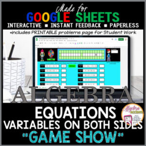 Google Sheets Digital Game Show Solving Equations with Variables on Both Sides