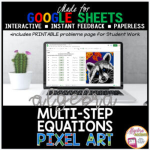Google Sheets Digital Pixel Art Math Solving Multi Step Equations