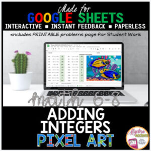 Google Sheets Digital Pixel Art Math Adding Integers