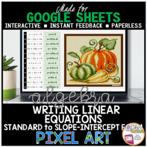 Thanksgiving Algebra 1 Writing Slope Intercept Form Pixel Art Math Activity