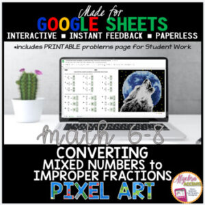 Convert Improper Fractions to Mixed Numbers Digital Pixel Art Math Activity