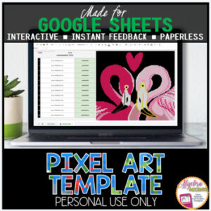 GOOGLE SHEETS DIY Digital Pixel Art Template EDITABLE | Valentines Day Flamingos
