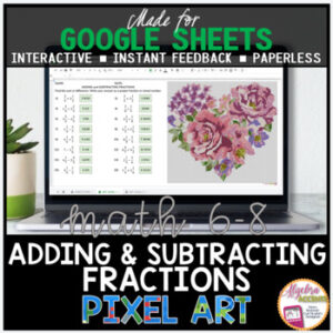 VALENTINES DAY Math | Algebra Adding and Subtracting Fractions Digital Pixel Art