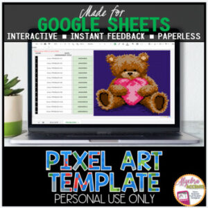 GOOGLE SHEETS DIY Digital Pixel Art Template EDITABLE | Valentine's Day Bear