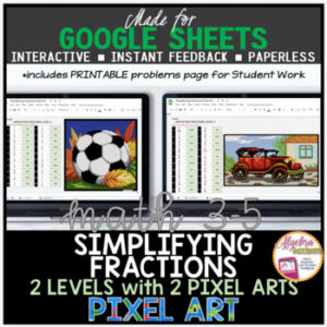 Simplifying Fractions Digital Pixel Art Google Sheets Math Activity