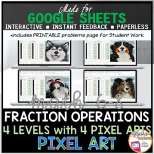 Adding Subtracting Multiplying Dividing Fractions Digital Math Pixel Art BUNDLE