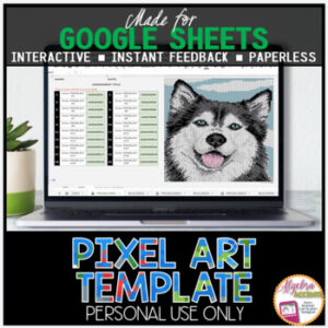 GOOGLE SHEETS DIY Digital Pixel Art Template EDITABLE | Husky
