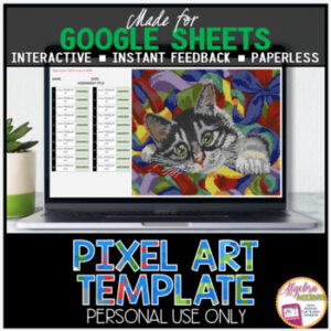 GOOGLE SHEETS DIY Digital Pixel Art Template EDITABLE | Gray Kitten in Ribbons