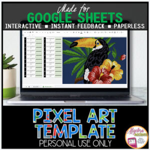 GOOGLE SHEETS DIY Digital Pixel Art Template EDITABLE | Toucan with Flowers