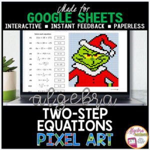 Algebra 1 Solving Two Step Equations Google Sheets Pixel Art Math Activity