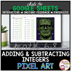 Adding and Subtracting Integers Digital Pixel Art Math Activity