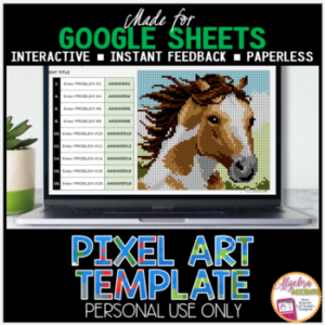 GOOGLE SHEETS DIY Digital Pixel Art Template EDITABLE | Brown White Horse